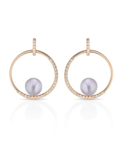 Hoop earrings in 18-karat rose gold with pink freshwater pearls and diamonds