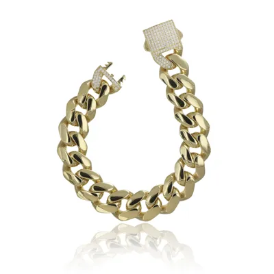 18kt gold cuban link bracelet with pavé-set cubic zirconia clasp