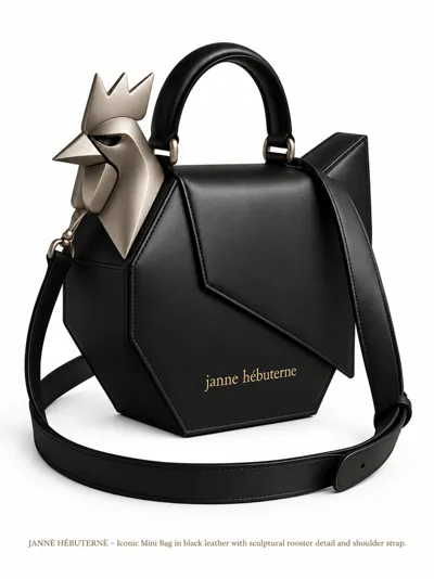 Black leather mini-bag with a sculpted rooster application