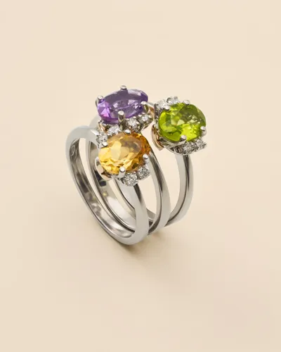 Rings in 9-karat gold with coloured gemstones, Luce degli Angeli collection
