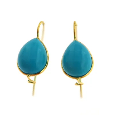 Pear-shaped turquoise cabochon drop earrings set in 18kt gold