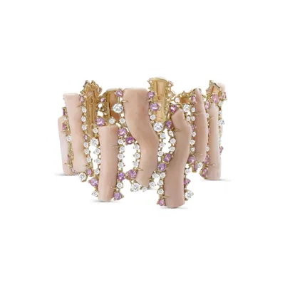 Bracelets in 18ct gold with pink coral and diamonds