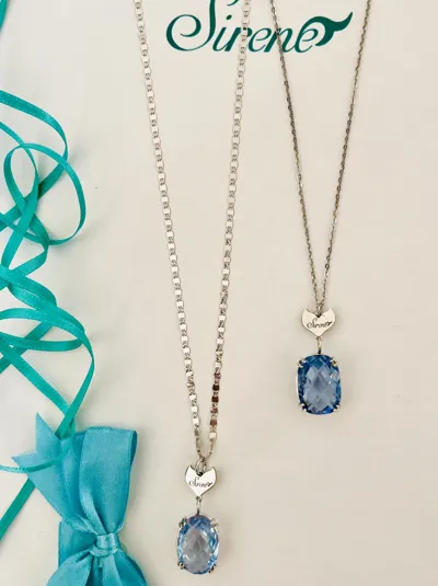 Necklace in 925 silver with Mermaid's Tail and light blue briolette stone, Light Blue collection