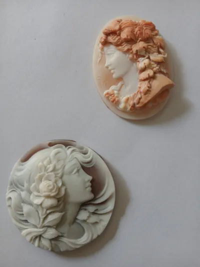 Hand-carved shell cameos for a brooch or pendant