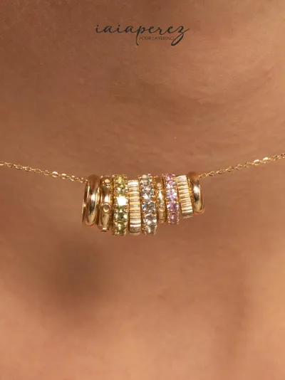 Gemstone charms on a gold necklace in 9kt gold, iaiaperez