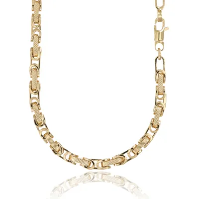 18kt gold Byzantine chain with textured, polished geometric links