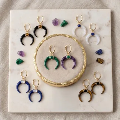 Earrings in 925 silver with natural gemstones, Lune Native collection