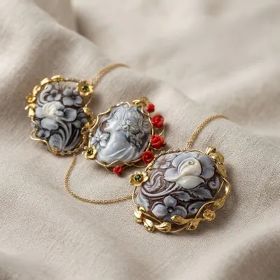 Pendants in 925 silver with cameo and Mediterranean coral