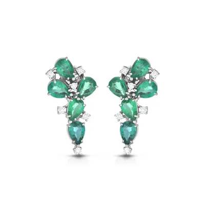 White gold drop earrings with pear-cut emeralds and diamonds