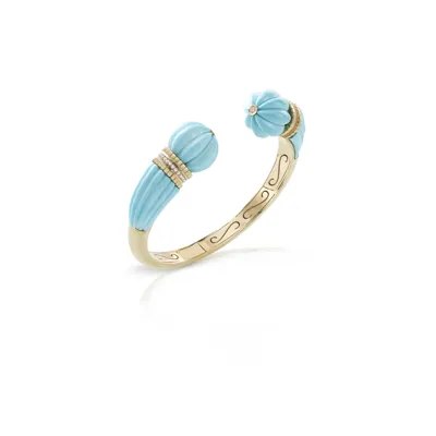 Bangle in 18ct gold with carved turquoise and diamonds