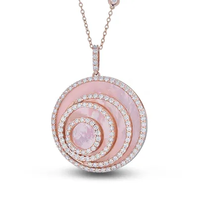 Round pink pendant with diamond spirals, in 18kt rose gold