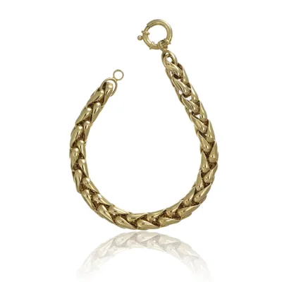 18kt gold bracelet featuring a polished, woven wheat-link chain design