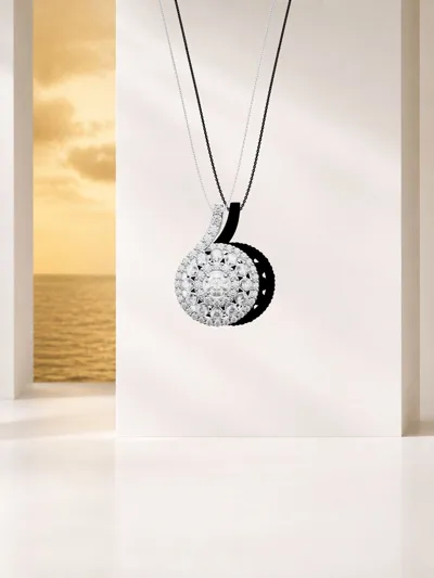 Round diamond pendant with a black spiral, Snail collection