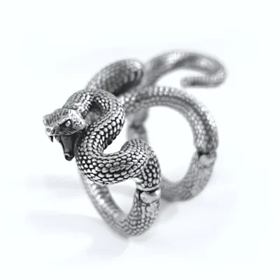 Silver snake ring with finely sculpted scales, Aghatos collection