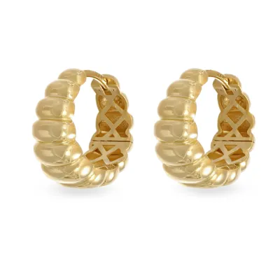 18kt gold hoop earrings with a ribbed torchon design
