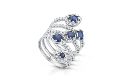 White gold ring with sapphires and diamonds