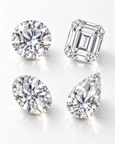 Natural diamonds in round, emerald, oval and pear cuts