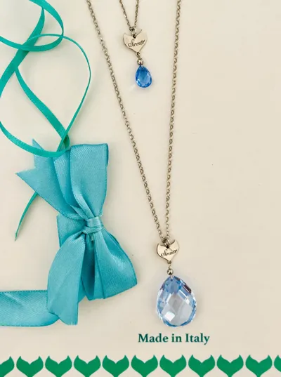 Necklaces in 925 silver with Mermaid's Tail and blue briolette stones, Goccia collection