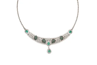 18K gold necklace with emeralds and diamonds