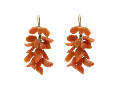 Antique-style earrings with carved Sciacca coral leaves, set in 14kt gold