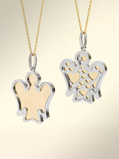 Double-sided angel pendants in 925 sterling silver and 9-karat gold
