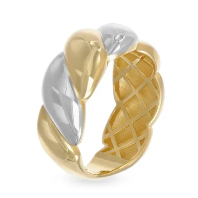Two-tone 18kt gold band ring with twisted torchon design