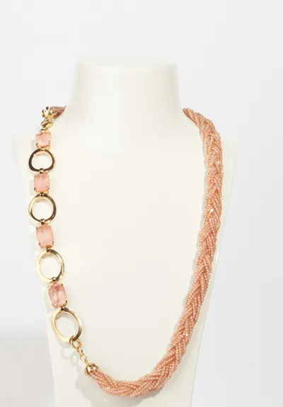 Peach-toned multi-strand necklace with hydrothermal gemstones and zirconia