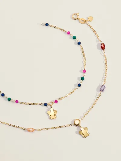 Angel bracelets in 18-karat gold with coloured gemstones