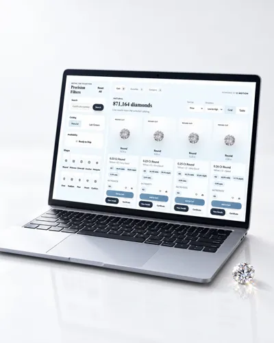 Laptop showing the Emotion Diamond Feed online diamond catalogue