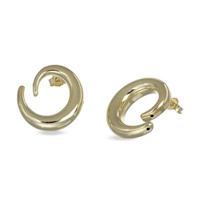 18kt gold spiral hoop earrings with a polished domed design